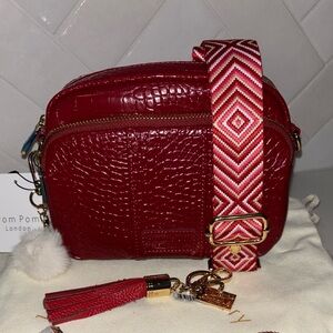 Pom Pom London Berry Red Croc original bag purse tassel VALENTINE gift NWT